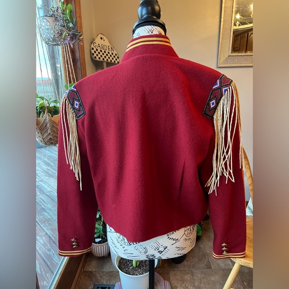 VINTAGE Double D Ranch Western Military Festival Fringe Beaded Wool Red Jacket - Picture 4 of 11